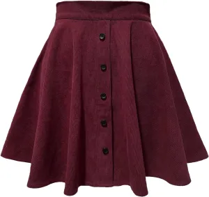 fartey Corduroy Skirt Women High Waist Button Front Mini Fall Skirts Elegant A-Line Pleated Skater Skirts Trendy Y2K Clothes