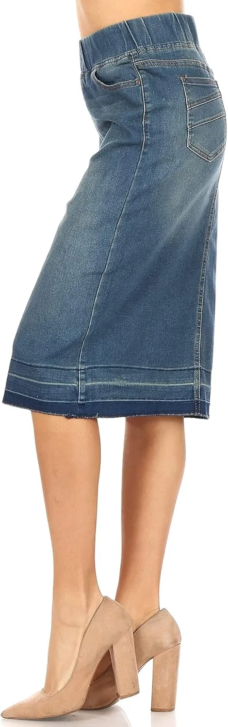 Fashion2Love Women's Juniors/Plus Size High Waisted Shaping Pull-On Stretch Denim Skirt