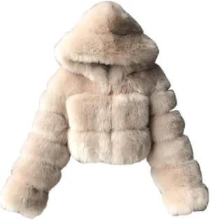 Faux Fur Coats for Women Winter Zip Up Cropped Faux Fur Jackets Ladies Sexy Fluffy Warm Fuzzy Teddy Jacket