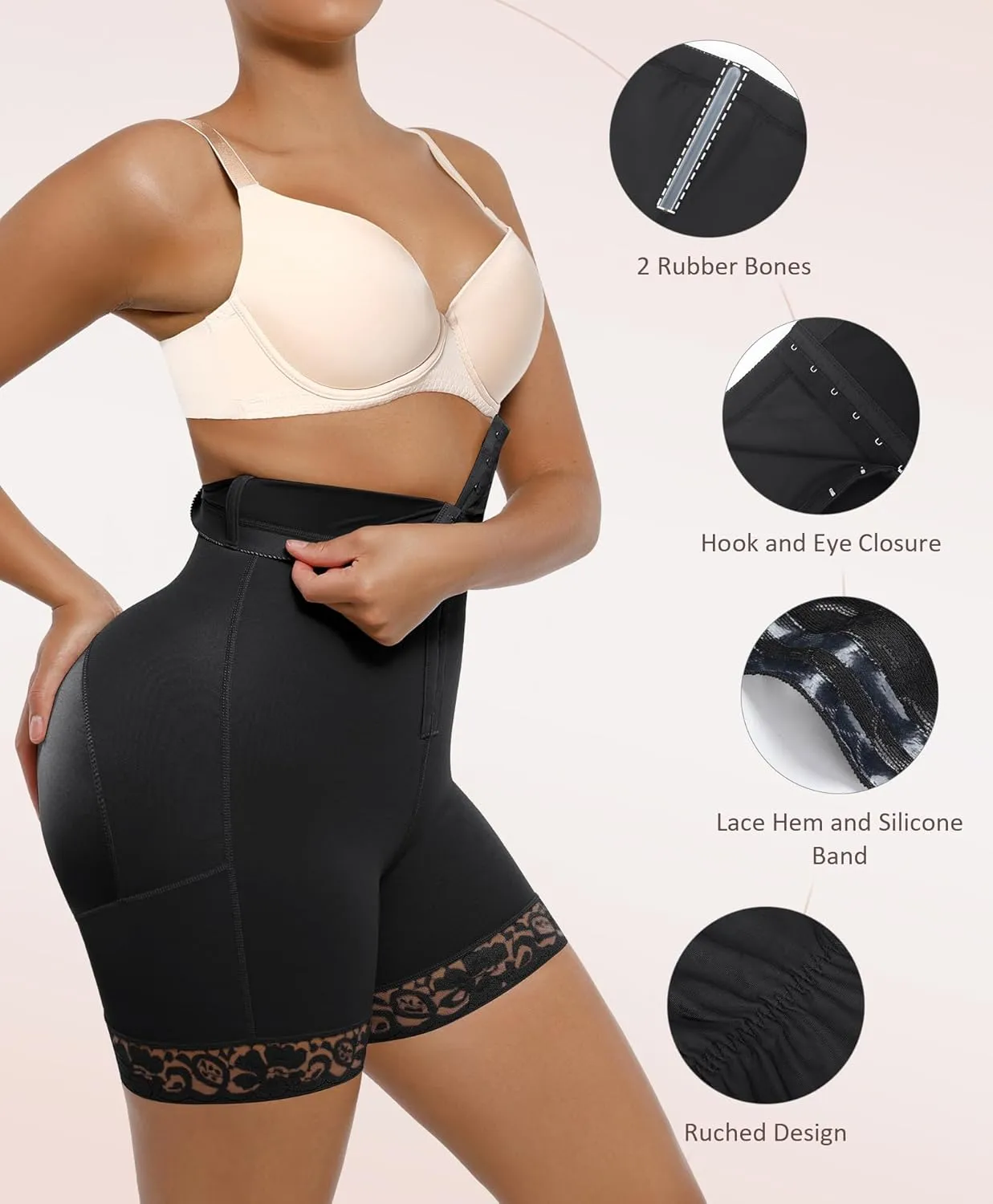 FeelinGirl Butt Lifter Shapewear Tummy Control Shorts Body Shaper for Women with Lace Trim
