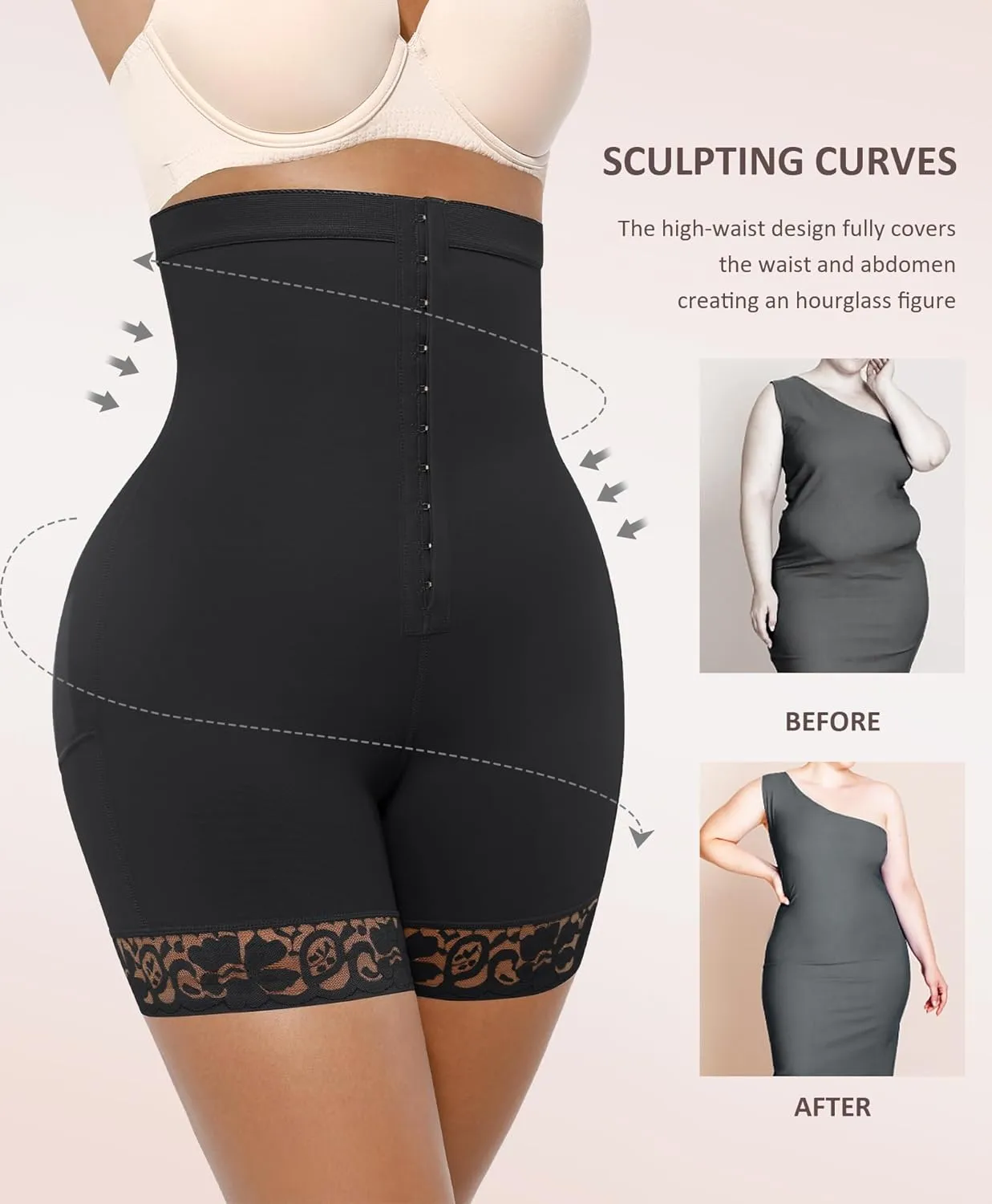 FeelinGirl Butt Lifter Shapewear Tummy Control Shorts Body Shaper for Women with Lace Trim