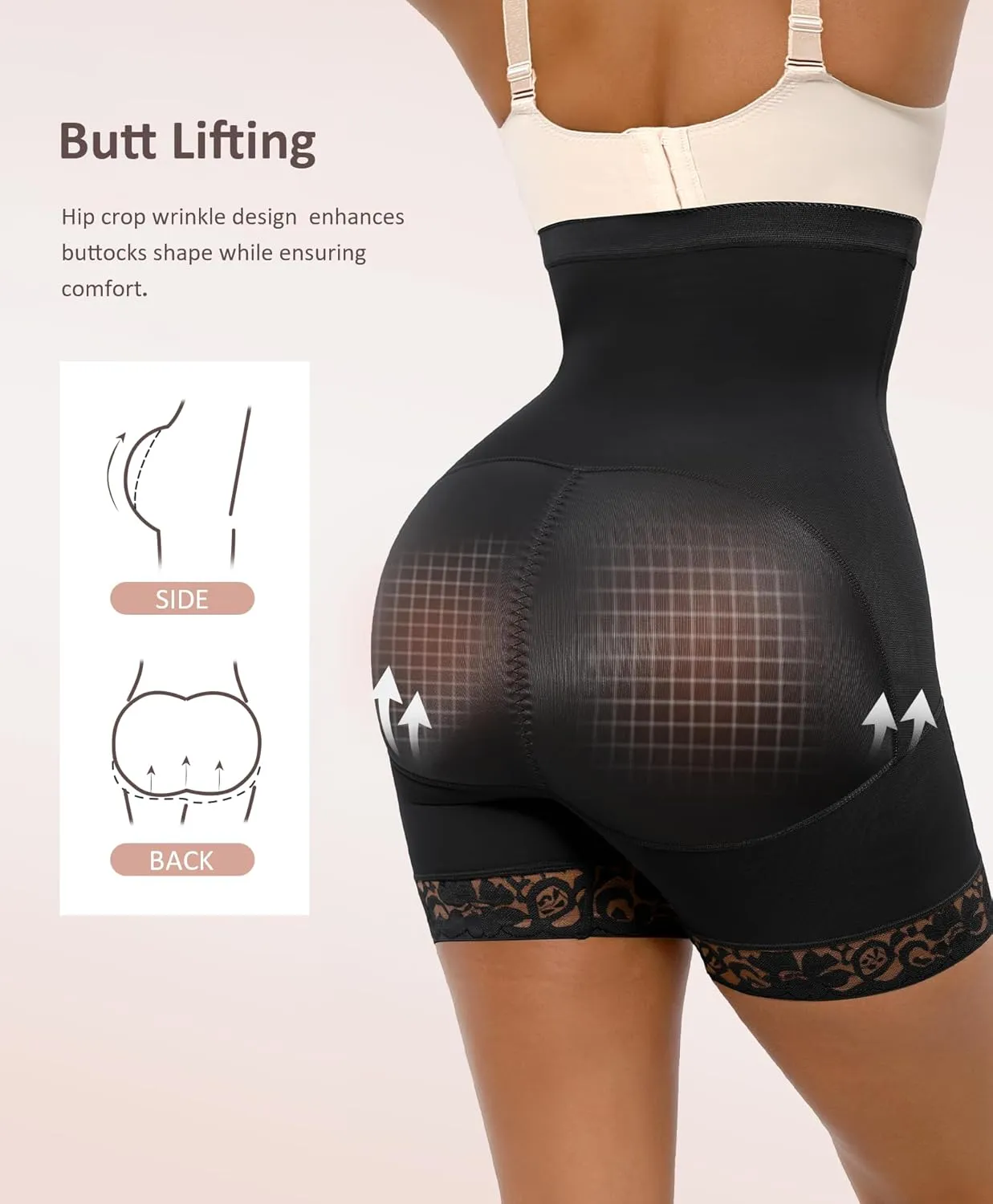 FeelinGirl Butt Lifter Shapewear Tummy Control Shorts Body Shaper for Women with Lace Trim
