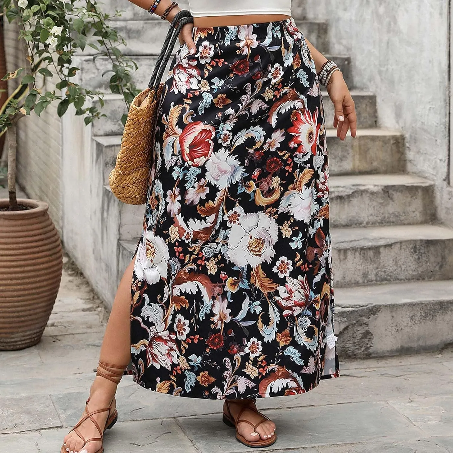 for Women Maxi Long Midi Knee Length Loose Fit High Cut Slit Basic Skorts Women 2025 Trendy