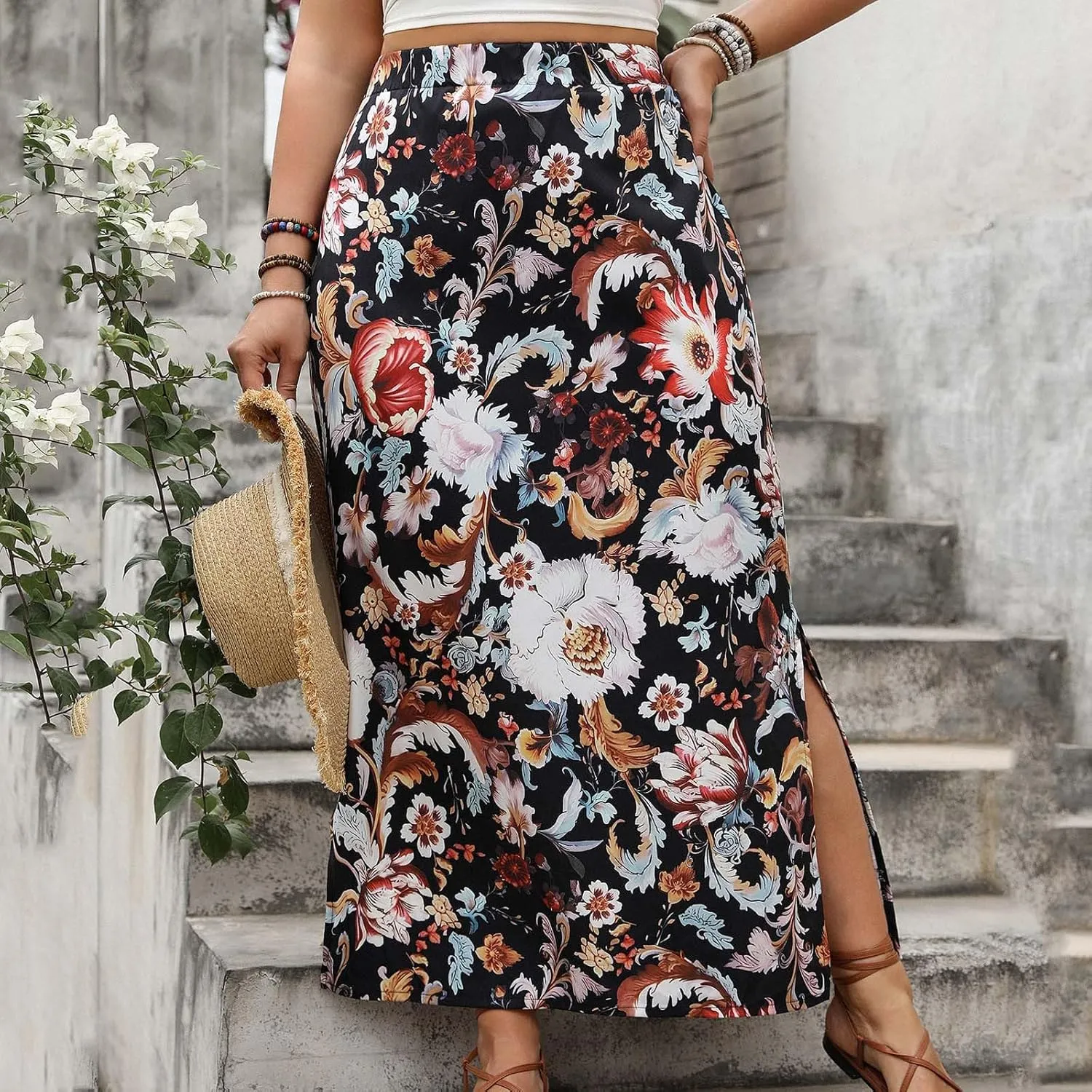 for Women Maxi Long Midi Knee Length Loose Fit High Cut Slit Basic Skorts Women 2025 Trendy