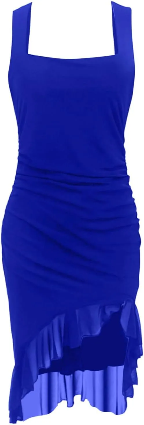 Formal Dresses for Women Petite Mermaid Ruffles Spaghetti Straps Wrap Club Dresses Wedding Cocktail Party Sundresses
