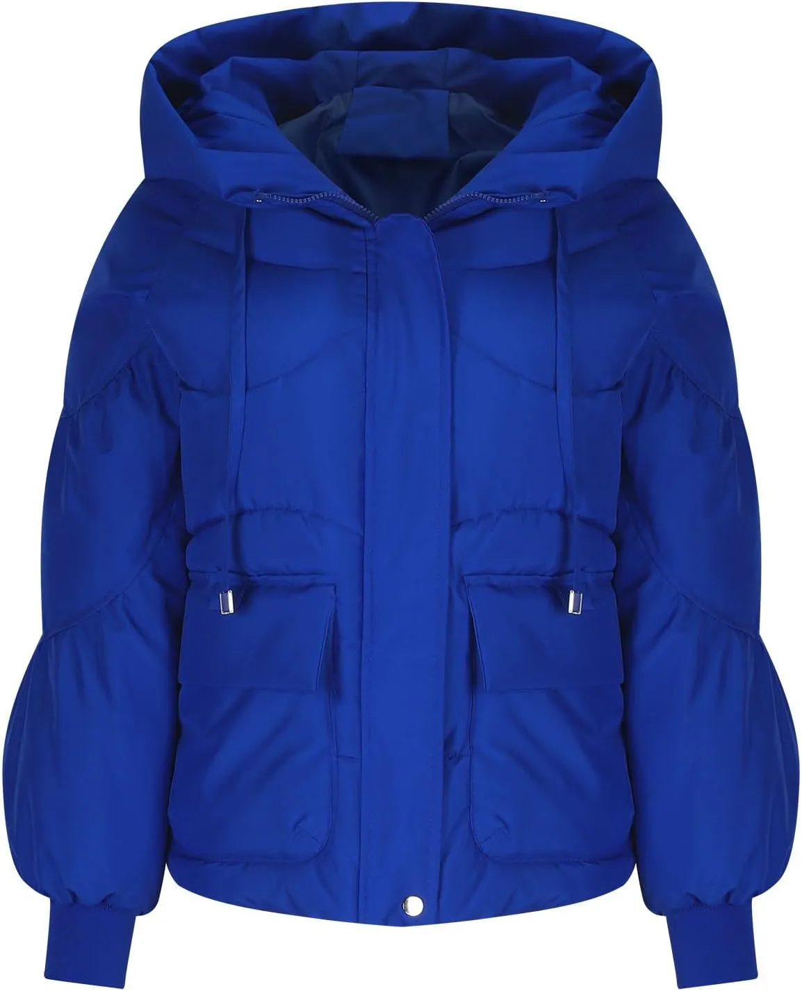 Full Zip Puffer Jacket for Women Long Sleeve Down Outwear with Pockets Trendy 2024 Winter Down Drawstring Coat