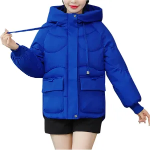 Full Zip Puffer Jacket for Women Long Sleeve Down Outwear with Pockets Trendy 2024 Winter Down Drawstring Coat