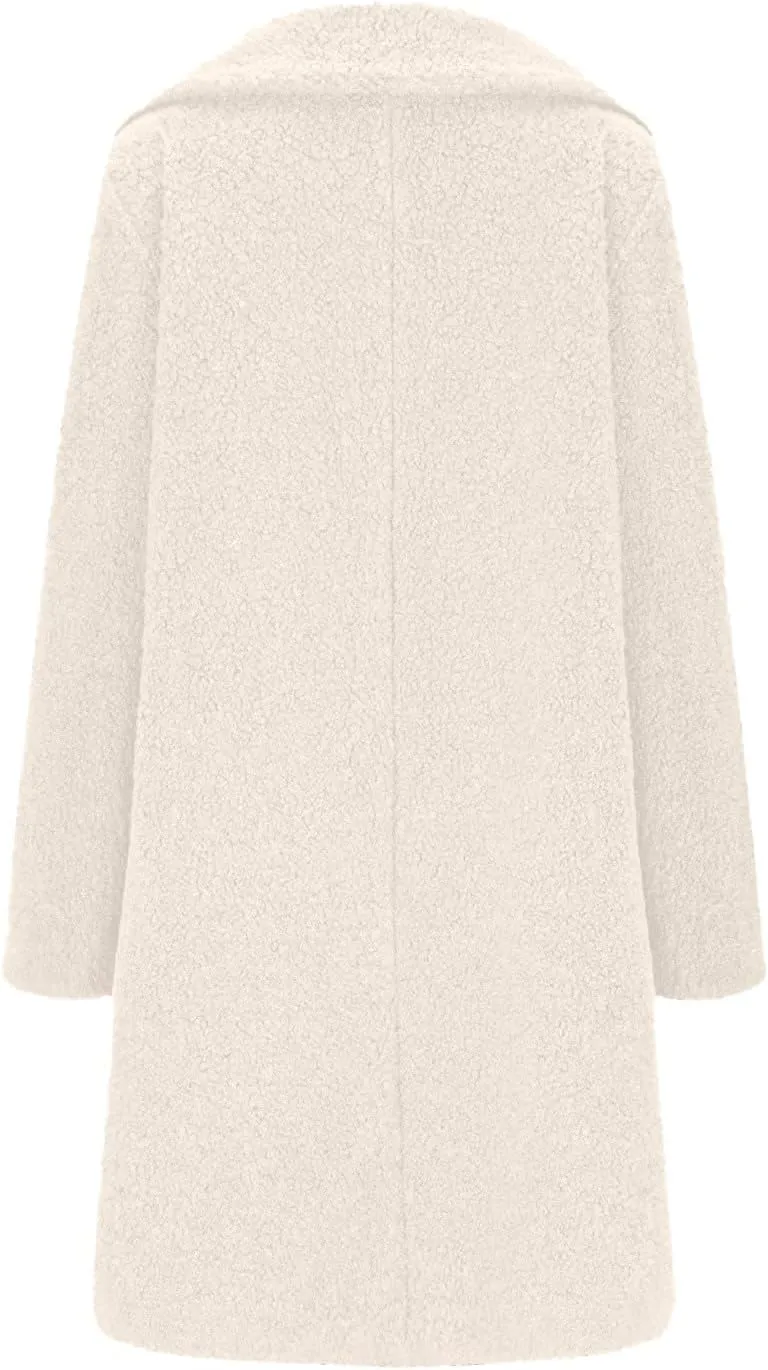 Fuzzy Fleece Jackets for Women Fashion Long Sleeve Lapel Button Long Coat Faux Fur Warm Winter Outwear Plus Size