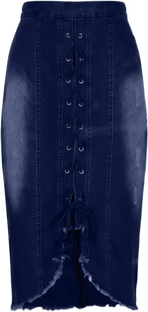 FZYLQY Trendy Slit Skirt Denim Skirts Women's Laceup Slit Front Bodycon Jean Skirts Stretchy Slim Fit Jean Long Pencil Skirt