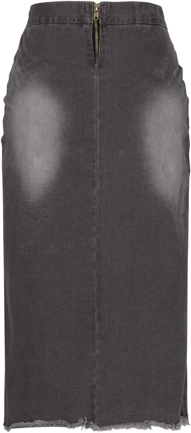 FZYLQY Trendy Slit Skirt Denim Skirts Women's Laceup Slit Front Bodycon Jean Skirts Stretchy Slim Fit Jean Long Pencil Skirt
