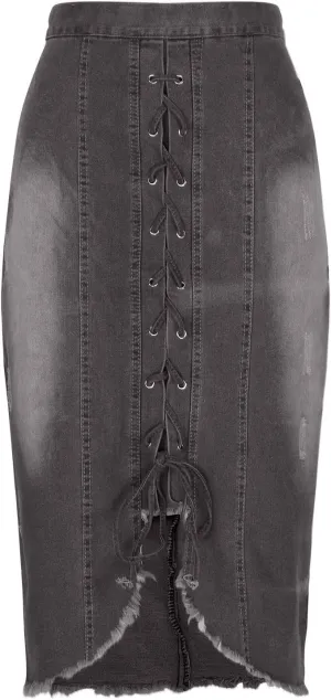 FZYLQY Trendy Slit Skirt Denim Skirts Women's Laceup Slit Front Bodycon Jean Skirts Stretchy Slim Fit Jean Long Pencil Skirt