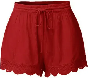 Generic Women's Plus Size Bermuda Shorts with Lace Trim, High Waist, Wide Leg, Casual, Prime