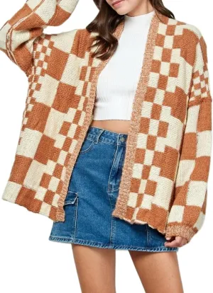 Giraropa Women Checkered Cardigan 2024 Long Sleeve Open Front Loose Knit Sweater Oversized Lightweight Cardigans Outwear