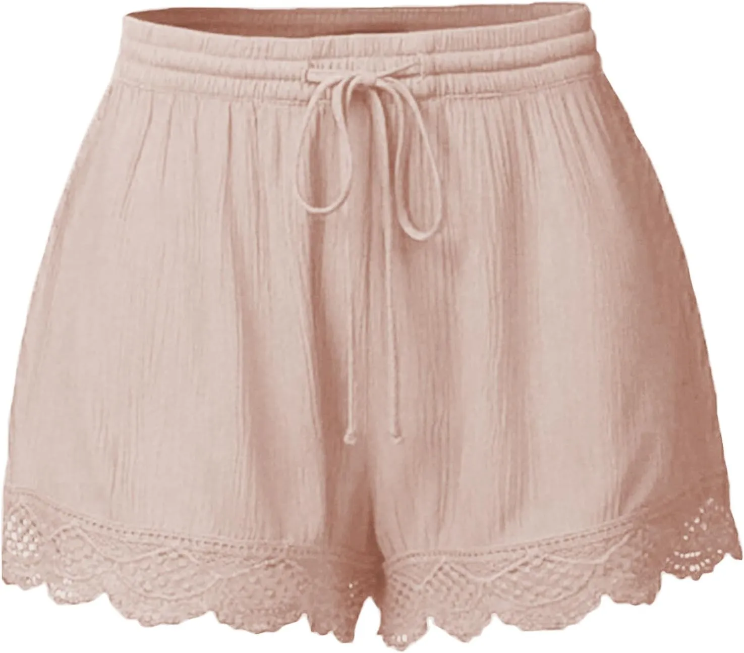 Girls Cotton Linen Shorts Cute Lace Trim Comfy Summer Elastic High Waist Yoga Dance Shorts for Kids 4-14 Years