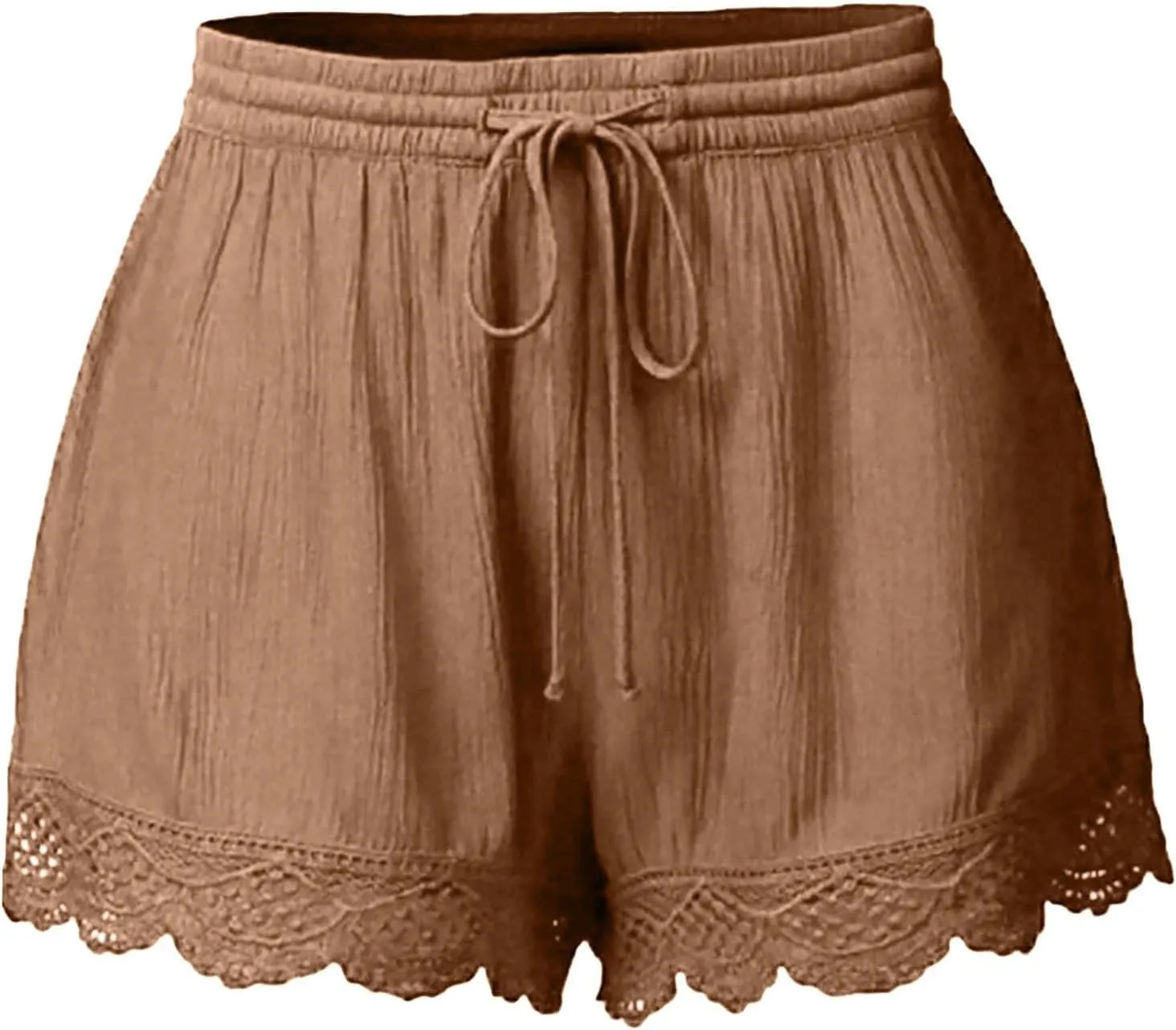 Girls Cotton Linen Shorts Cute Lace Trim Comfy Summer Elastic High Waist Yoga Dance Shorts for Kids 4-14 Years