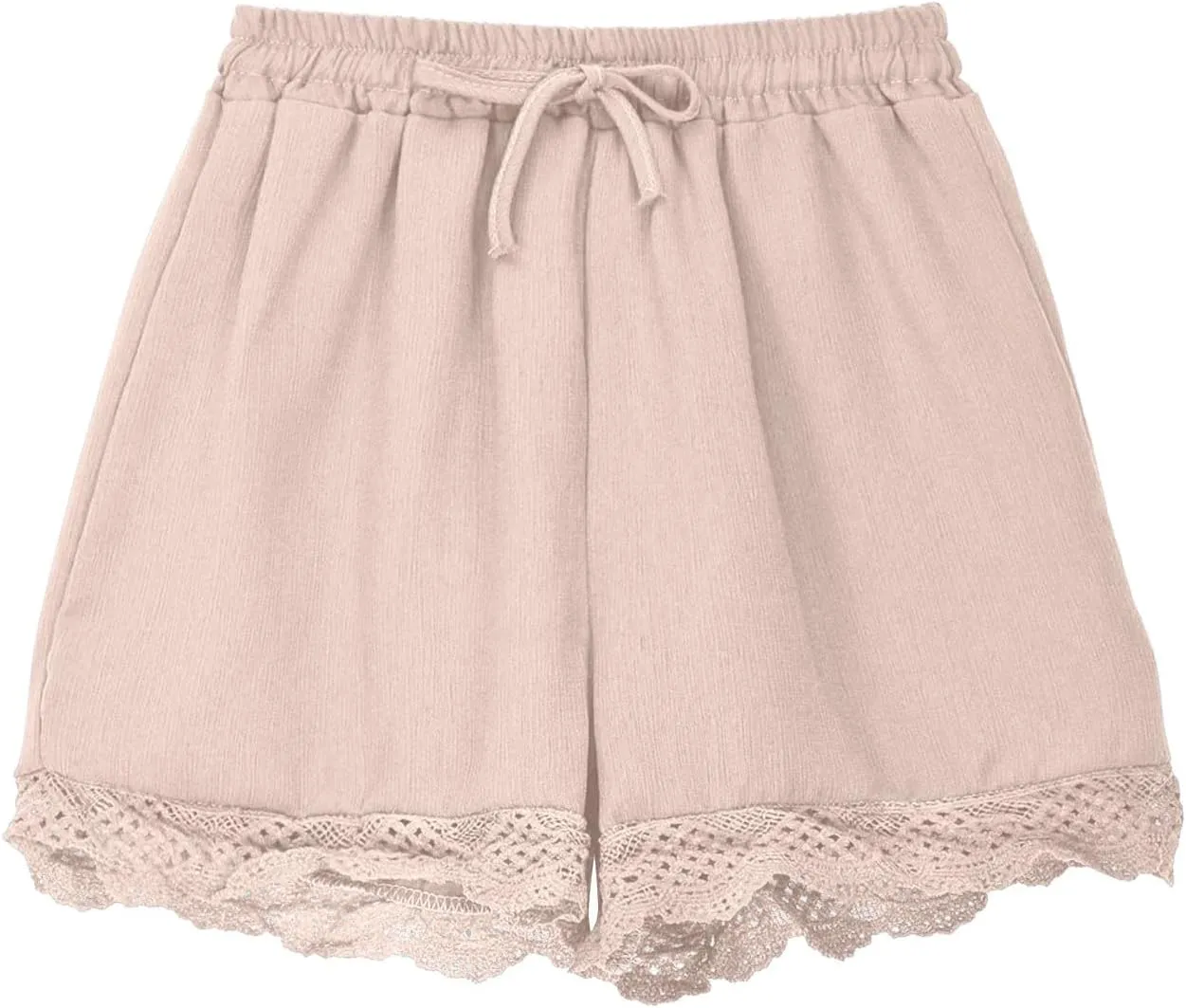 Girls Cotton Linen Shorts Cute Lace Trim Comfy Summer Elastic High Waist Yoga Dance Shorts for Kids 4-14 Years