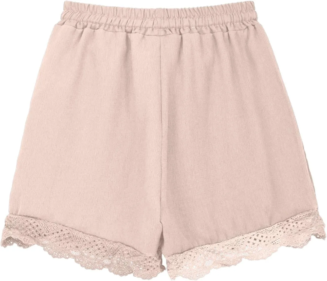 Girls Cotton Linen Shorts Cute Lace Trim Comfy Summer Elastic High Waist Yoga Dance Shorts for Kids 4-14 Years