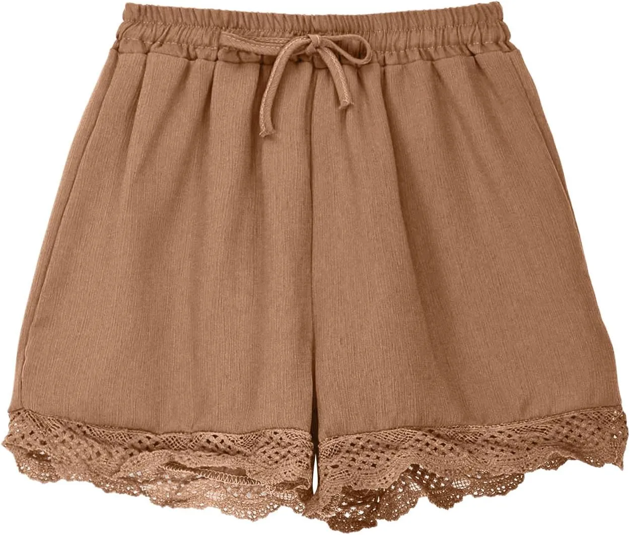 Girls Cotton Linen Shorts Cute Lace Trim Comfy Summer Elastic High Waist Yoga Dance Shorts for Kids 4-14 Years