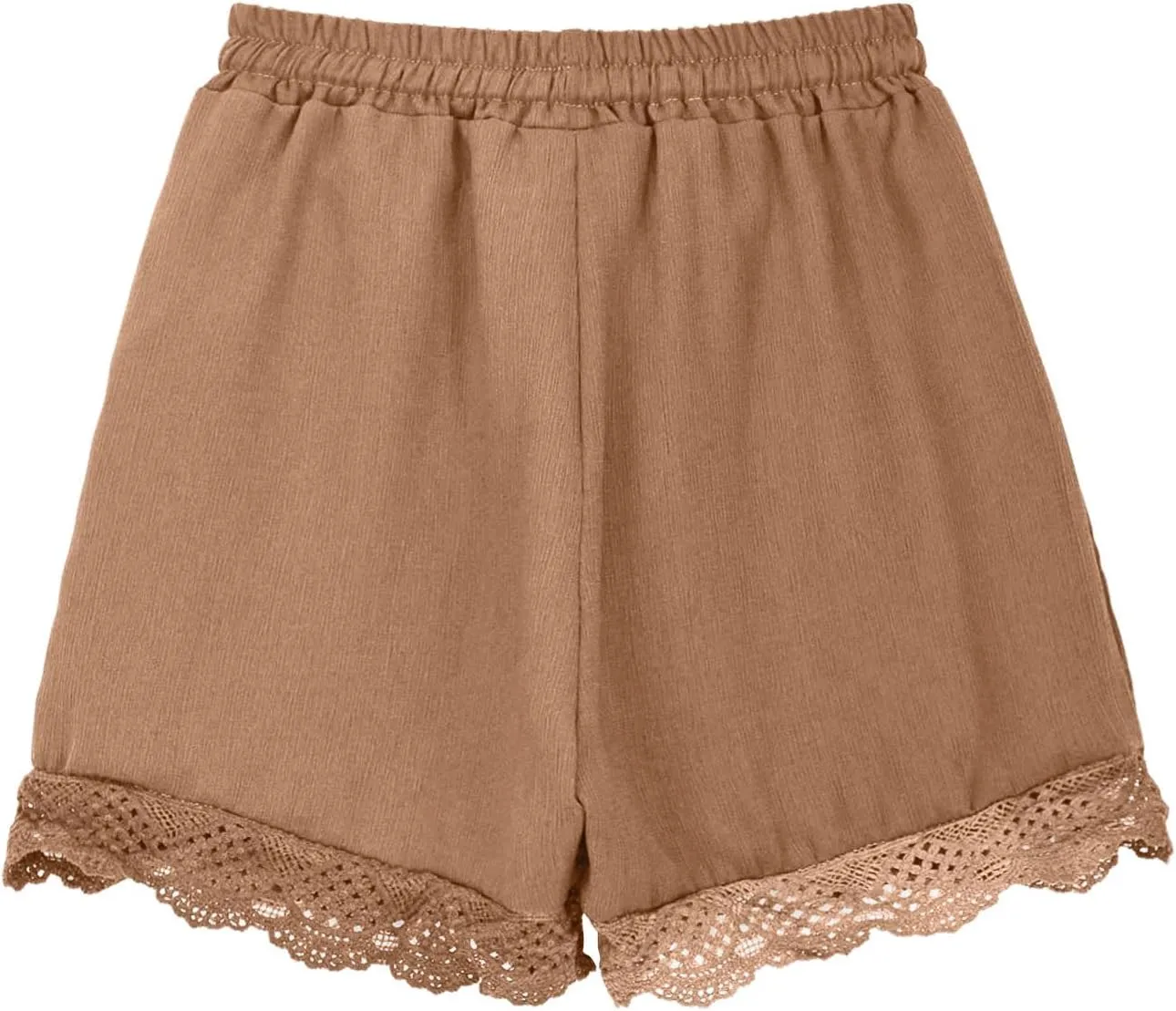 Girls Cotton Linen Shorts Cute Lace Trim Comfy Summer Elastic High Waist Yoga Dance Shorts for Kids 4-14 Years
