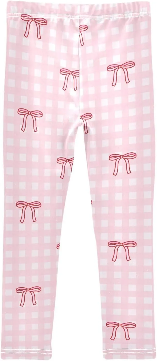 Girls Leggings Bow Pink Checkered Soft Toddler Leggings for Girls Kids Pants Size 4T-10T
