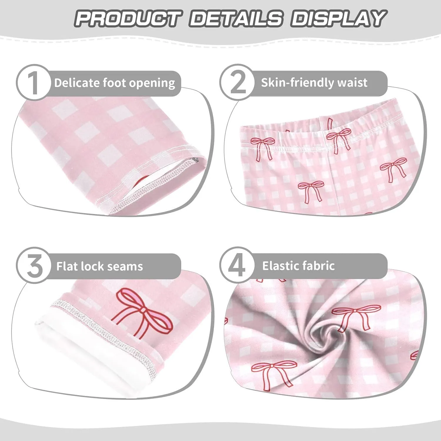 Girls Leggings Bow Pink Checkered Soft Toddler Leggings for Girls Kids Pants Size 4T-10T