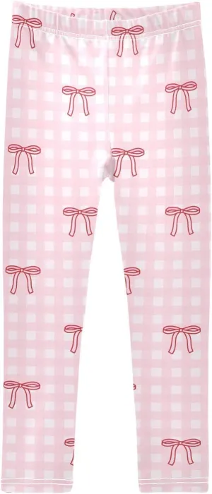 Girls Leggings Bow Pink Checkered Soft Toddler Leggings for Girls Kids Pants Size 4T-10T