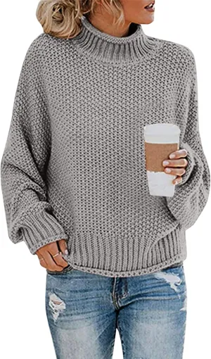 GOKKILRW Womens Oversized Turtleneck Sweater Casual Long Sleeve Cable Knit Oversized Soft Slouchy Loose Pullover Jumper Tops