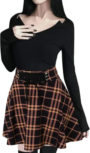 Gothic Plaid Mini Skirts for Women Girls High Wasited Pleated Skirt Sexy Skater Skirts for School Cheerleader Club Party
