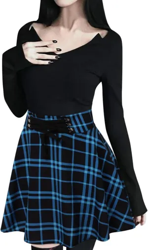 Gothic Plaid Mini Skirts for Women Girls High Wasited Pleated Skirt Sexy Skater Skirts for School Cheerleader Club Party