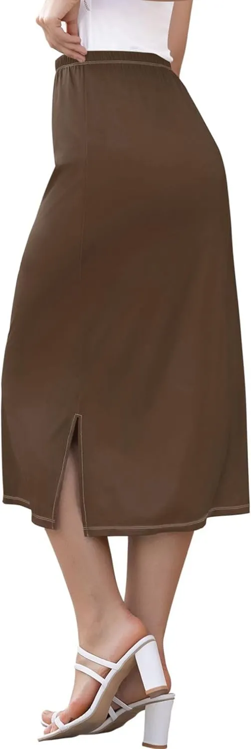 Grey Gradient Midi Skirts with Slit Womens Cute Pencil Skirt High Waist Stretch Summer Skirt S