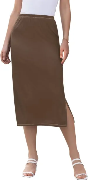 Grey Gradient Midi Skirts with Slit Womens Cute Pencil Skirt High Waist Stretch Summer Skirt S
