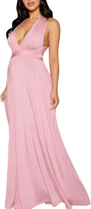 HGps8w Open Back Pregnant Dress Sexy Strappy Halter Neck Maternity Gown Baby Shower Photography Maxi Dress