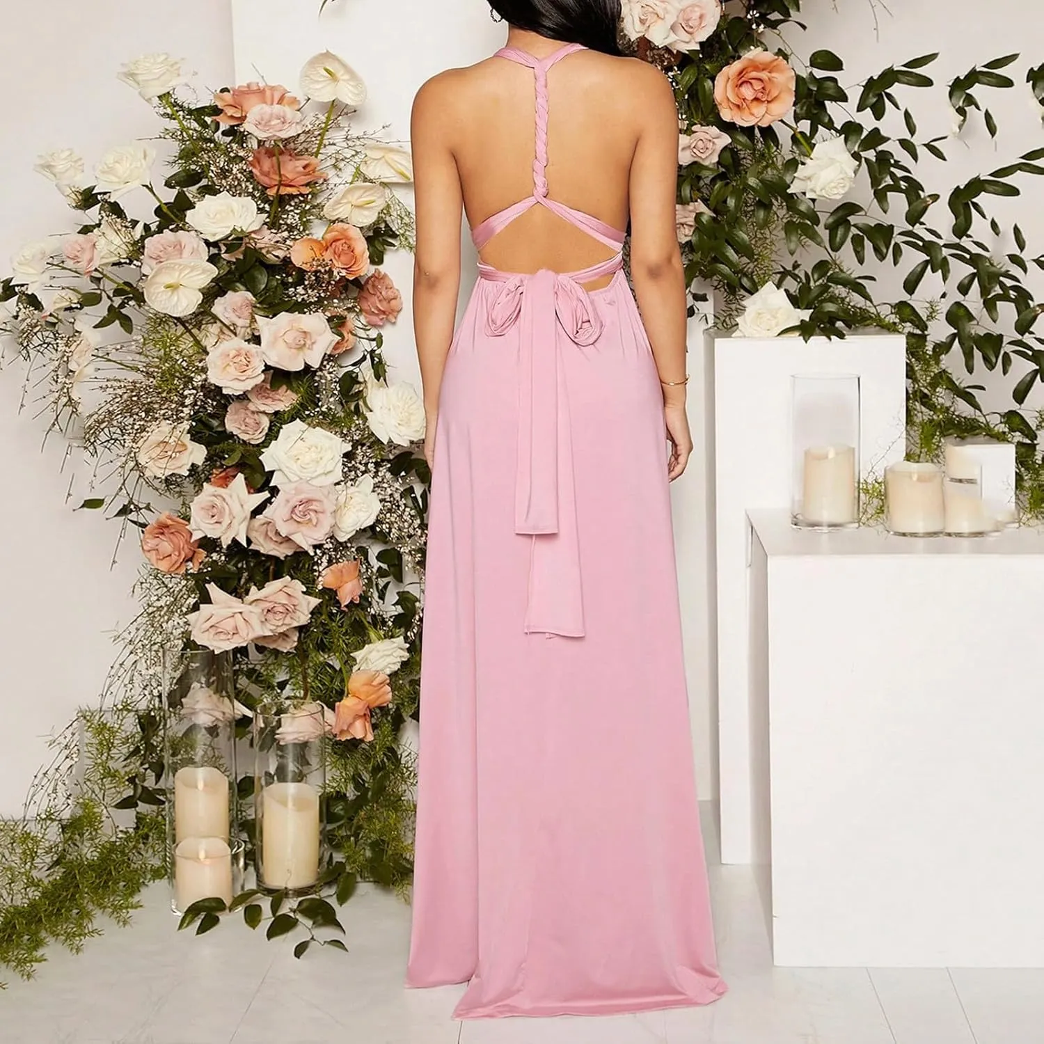 HGps8w Open Back Pregnant Dress Sexy Strappy Halter Neck Maternity Gown Baby Shower Photography Maxi Dress