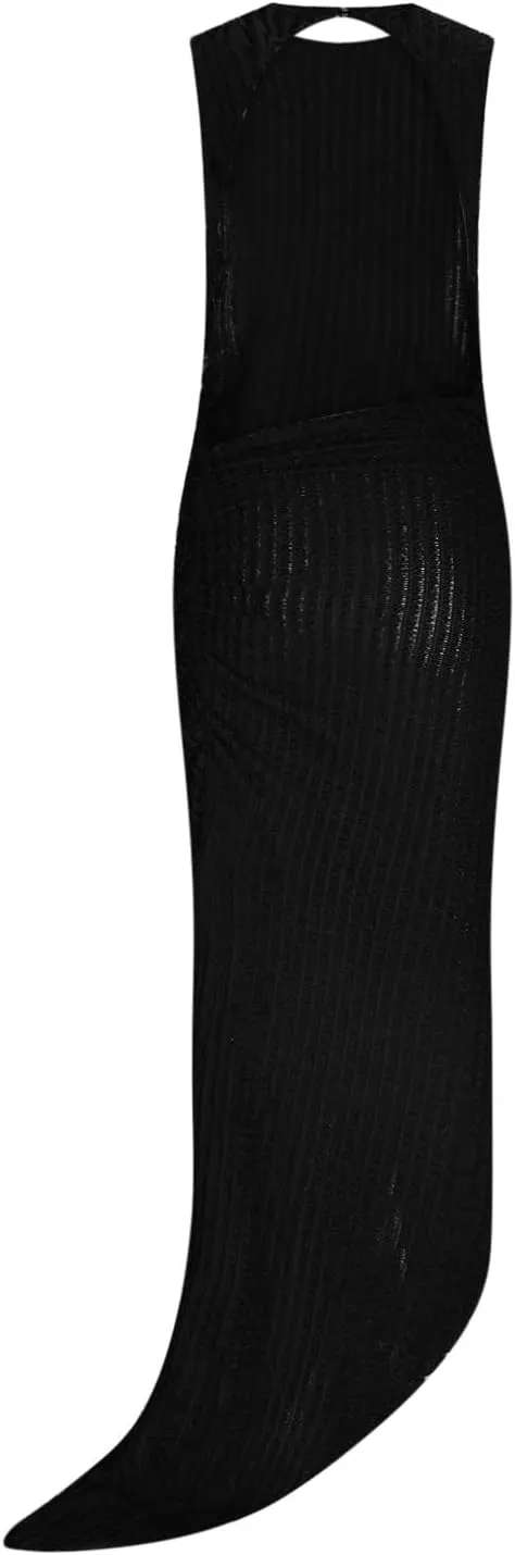 HGps8w Women's Elegant Open Back Bodycon Maxi Dresses - Trendy Casual Ruched Sleeveless Irregular Hem Wedding Guests Dress