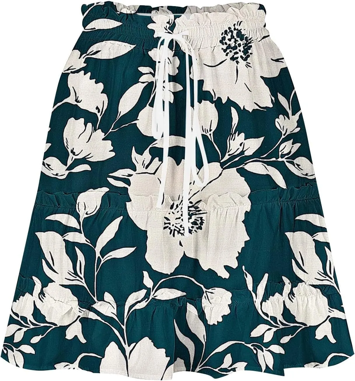 High Waist Floral Mini Skirts for Women Boho Style Beach Short Skirt Flower Print Hawaiian Pleated Half Dress