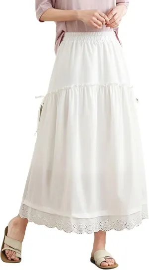 High Waist Tiered Skirts for Women Patchwork Lace Trim Swing Dress 2025 Trendy Vacation Flowy Long Skirts with Pockets