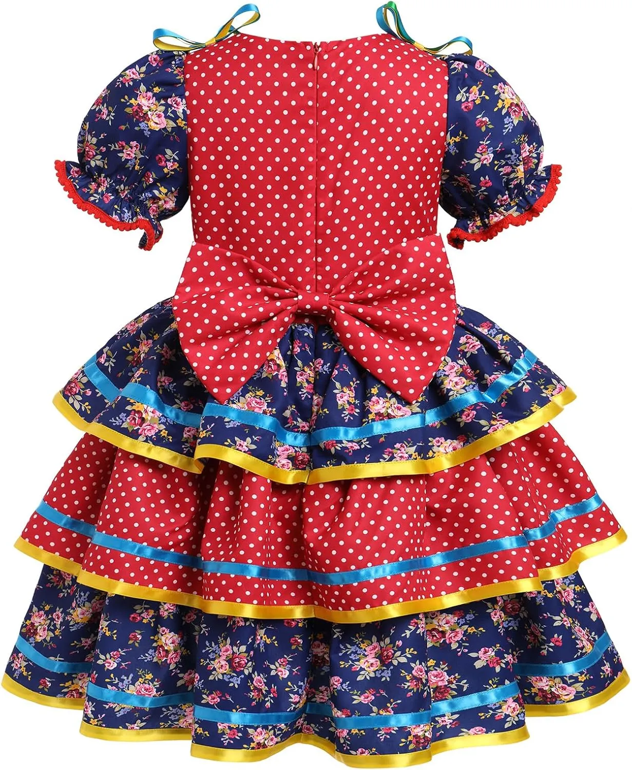 IBTOM CASTLE Toddler Girls Festa Junina Dress Floral Short Puff Sleeve Ruffle Tiered Dress Bowknot Headband Carnival Costume
