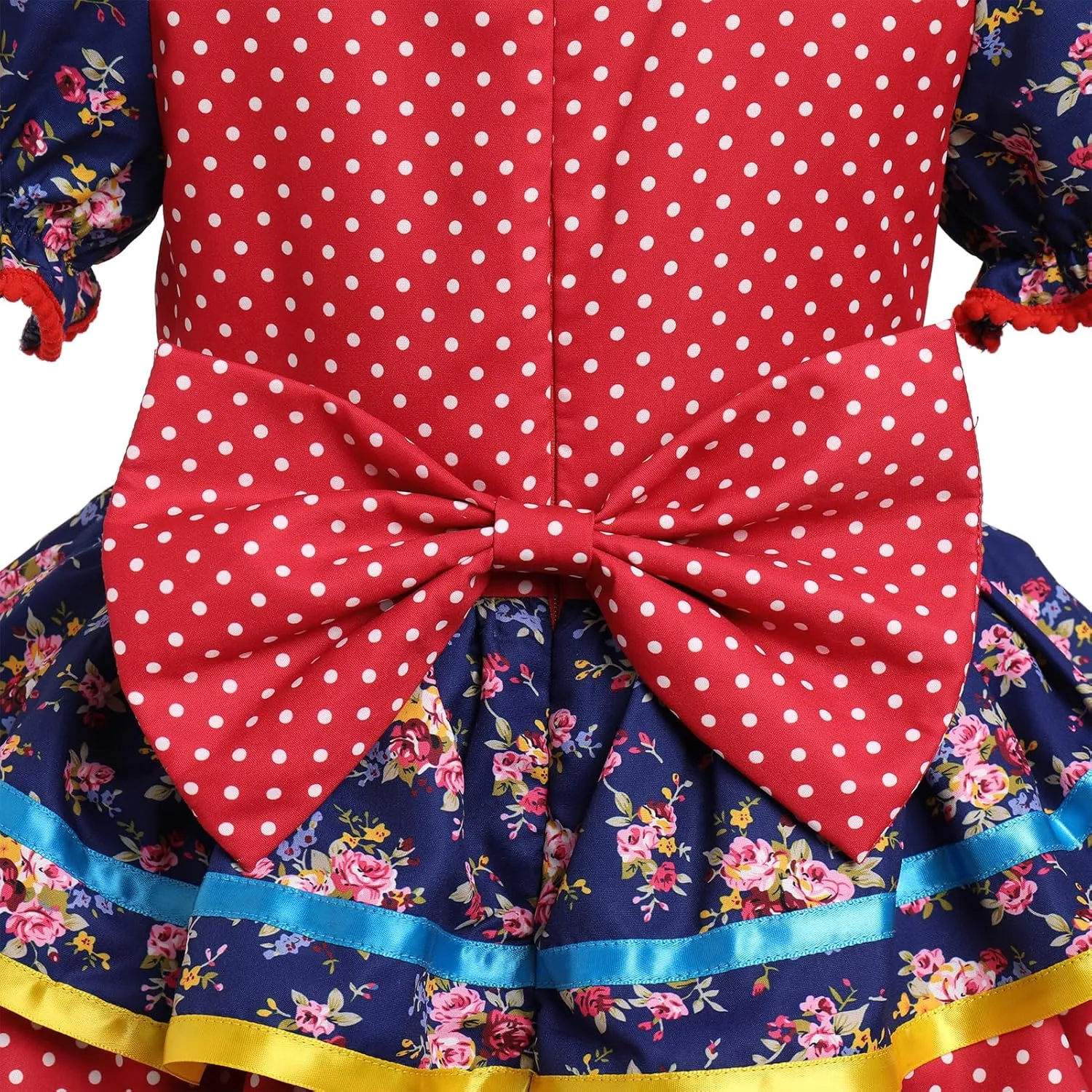 IBTOM CASTLE Toddler Girls Festa Junina Dress Floral Short Puff Sleeve Ruffle Tiered Dress Bowknot Headband Carnival Costume