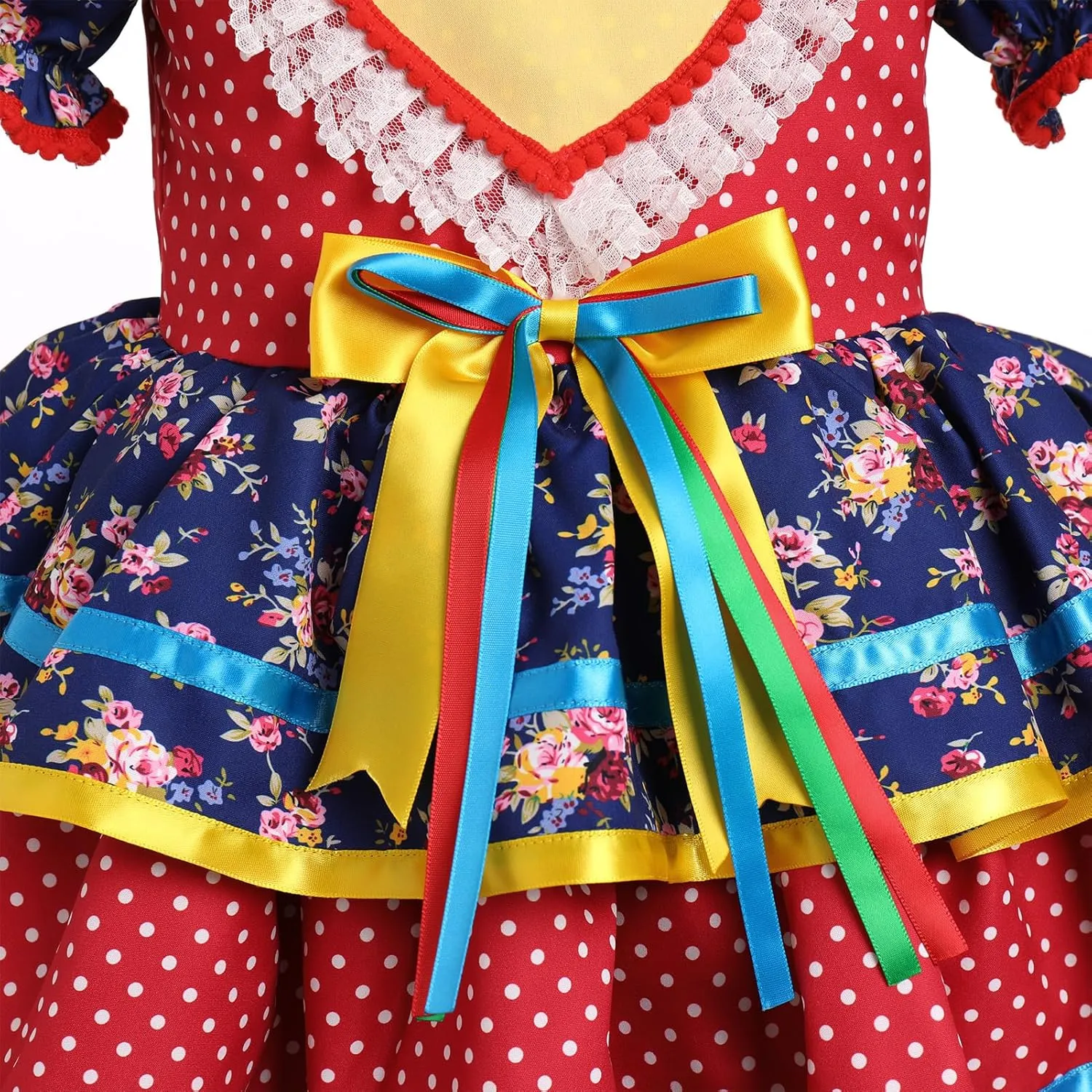 IBTOM CASTLE Toddler Girls Festa Junina Dress Floral Short Puff Sleeve Ruffle Tiered Dress Bowknot Headband Carnival Costume