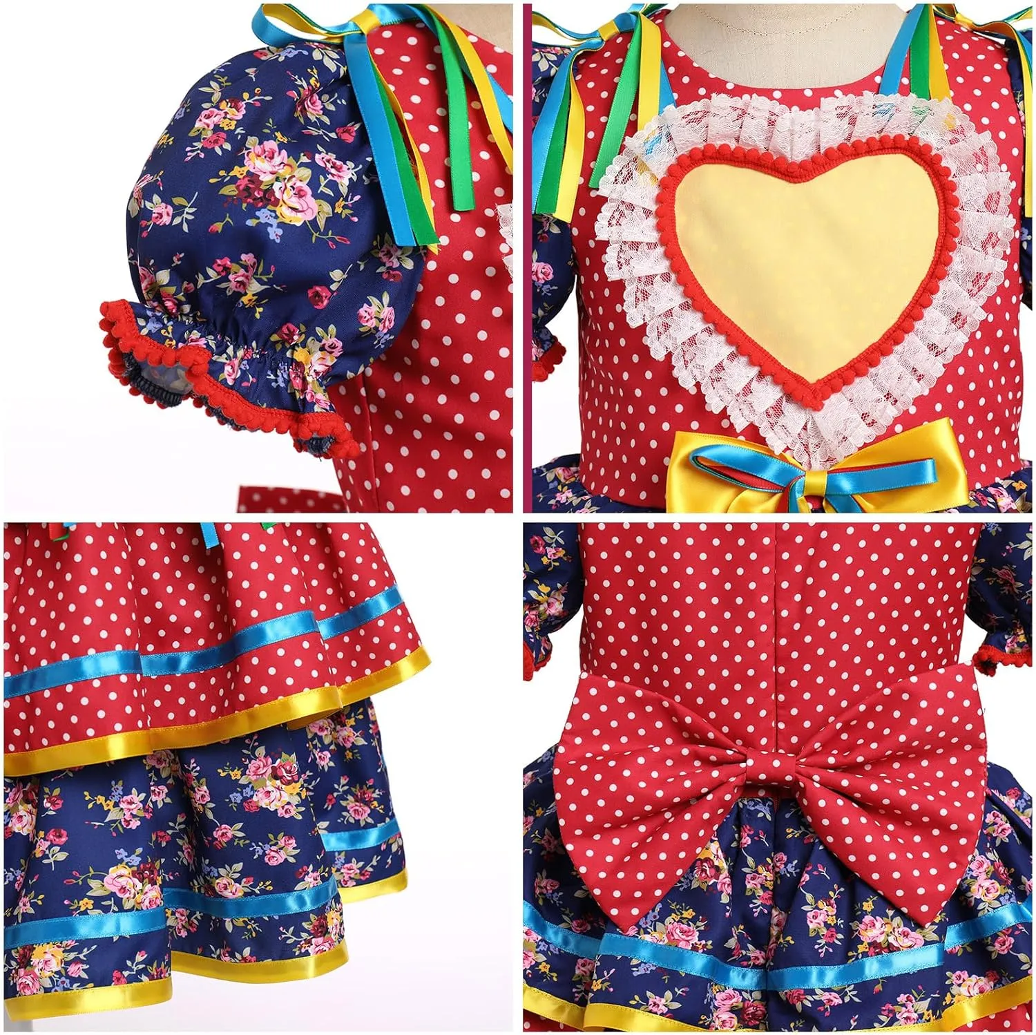 IBTOM CASTLE Toddler Girls Festa Junina Dress Floral Short Puff Sleeve Ruffle Tiered Dress Bowknot Headband Carnival Costume