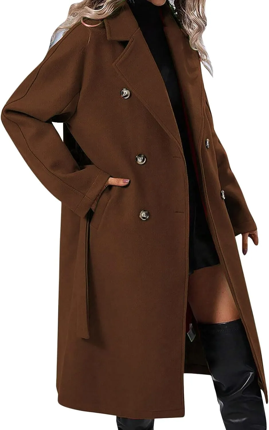 Jackets for Women Long Sleeve Double-Breasted Solid Color Lapel Jacket Open Front Oversized Loose Fit Blazer Coats