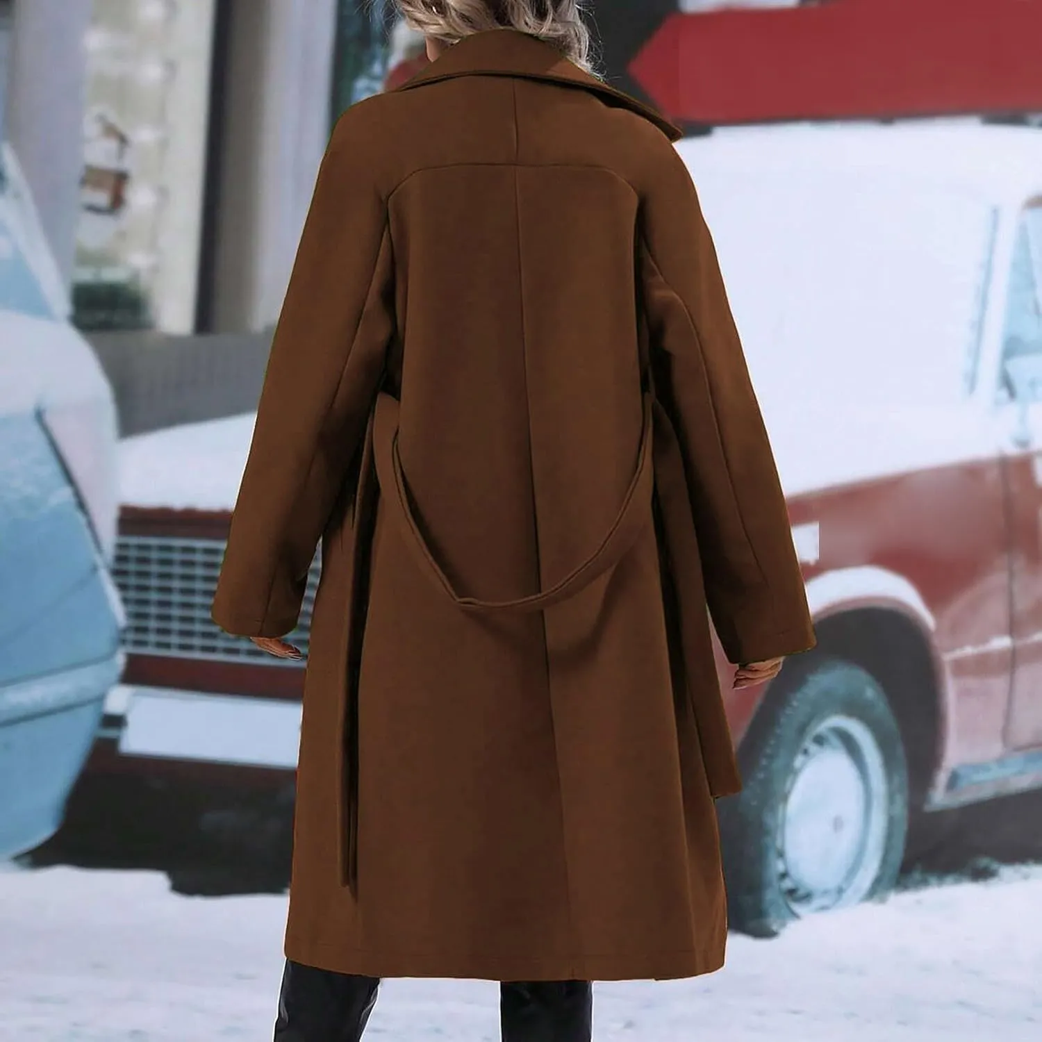 Jackets for Women Long Sleeve Double-Breasted Solid Color Lapel Jacket Open Front Oversized Loose Fit Blazer Coats