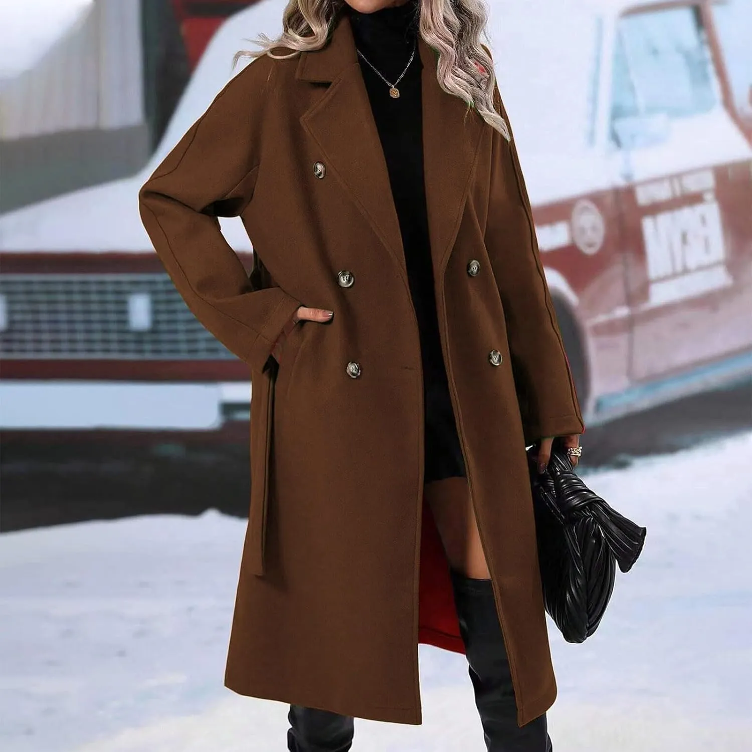 Jackets for Women Long Sleeve Double-Breasted Solid Color Lapel Jacket Open Front Oversized Loose Fit Blazer Coats