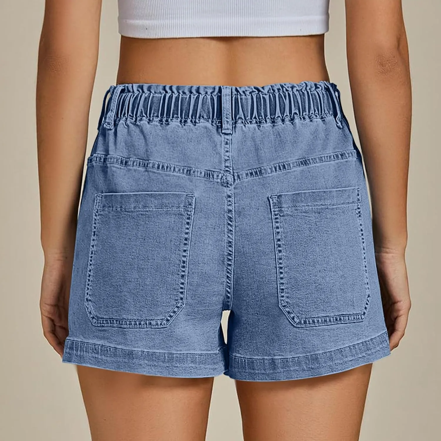 Jean Shorts for Women High Waisted Pull On Drawstring Elastic Waist Trendy Stretchy Denim Short Summer Shorts 2025
