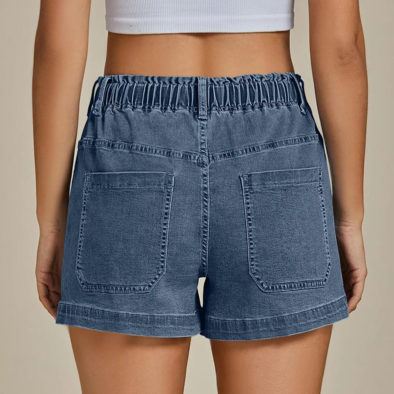 Jean Shorts for Women High Waisted Pull On Drawstring Elastic Waist Trendy Stretchy Denim Short Summer Shorts 2025