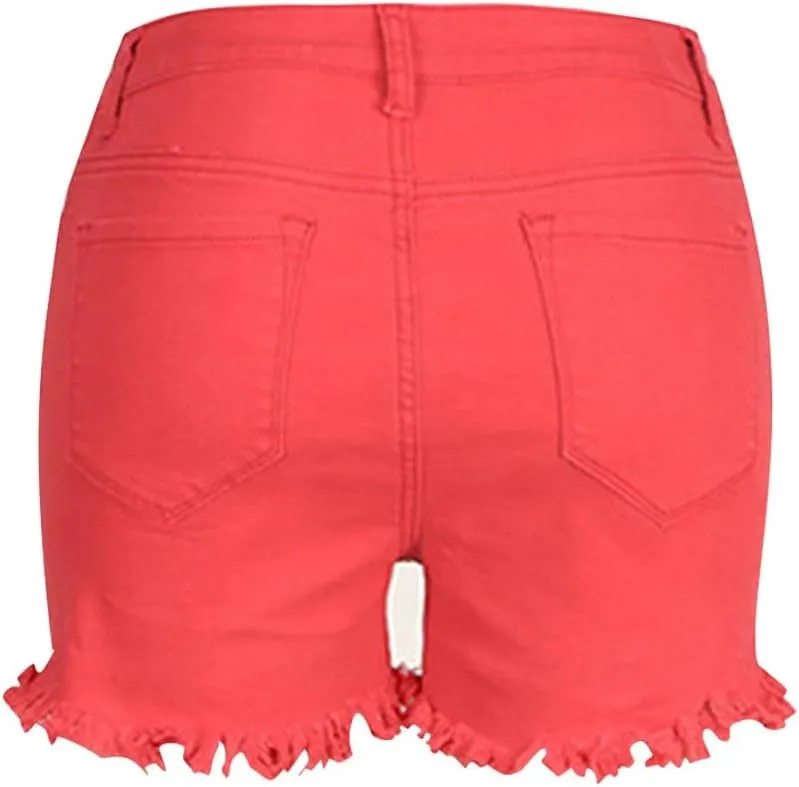 Jean Shorts for Women High Waisted Ripped Stretchy Denim Hot Short Summer Frayed Raw Hem Ripped Shorts Cut Off Shorts