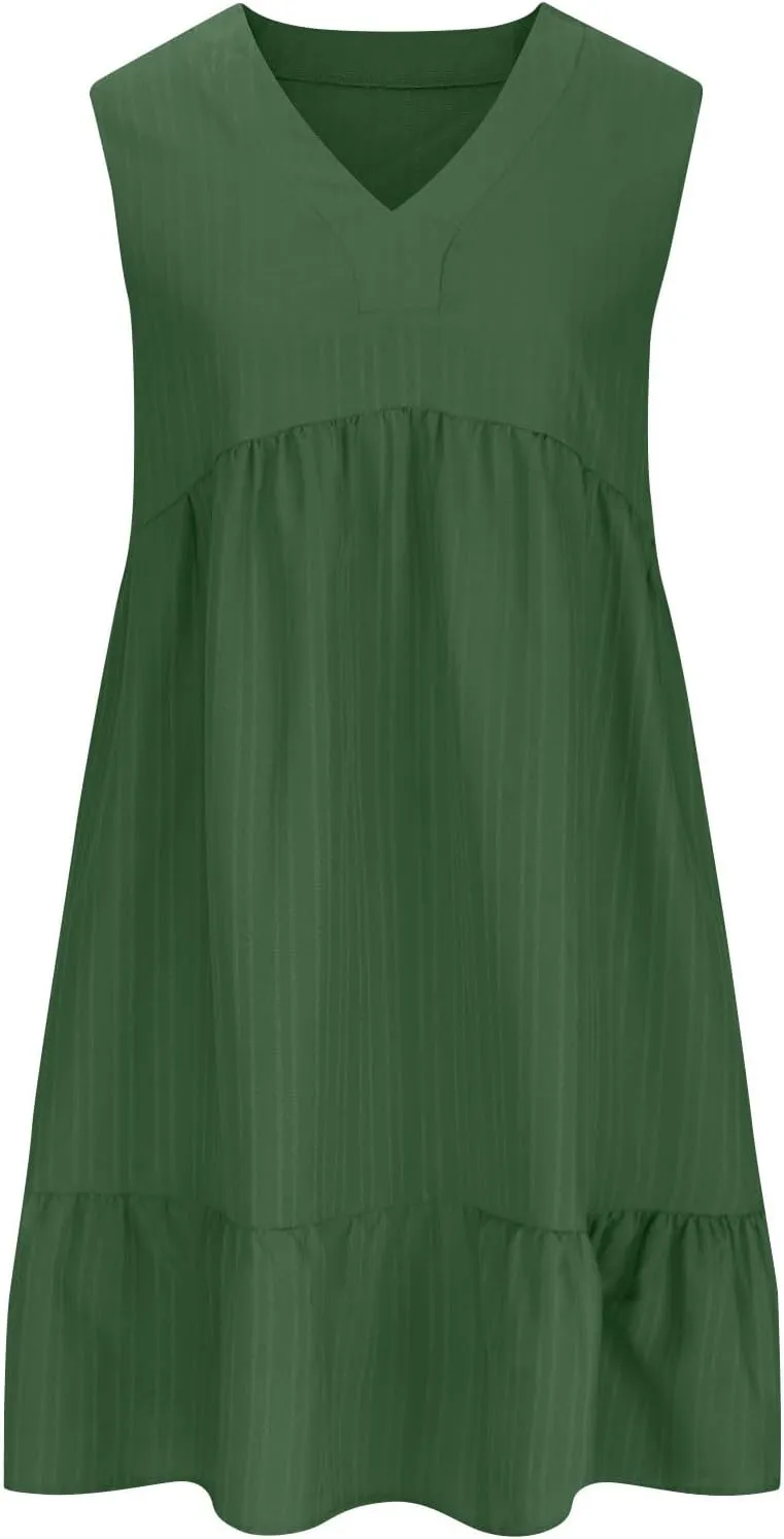 JOAU Summer Dresses for Women 2025 Casual Boho V Neck Sundresses Sleeveless Pleated Tiered Ruffle Beach Vacation Tank Dress