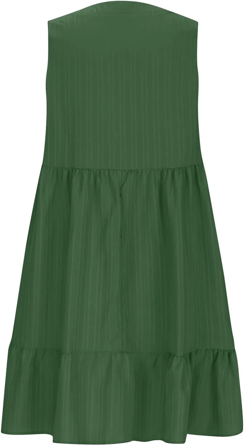 JOAU Summer Dresses for Women 2025 Casual Boho V Neck Sundresses Sleeveless Pleated Tiered Ruffle Beach Vacation Tank Dress
