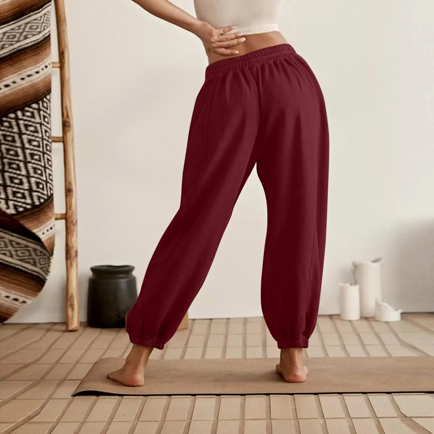 Jogger Sweatpants Women Fleece Drawstring High Waisted Joggers with Pockets Soft Workout Capri Loose Yoga Pants