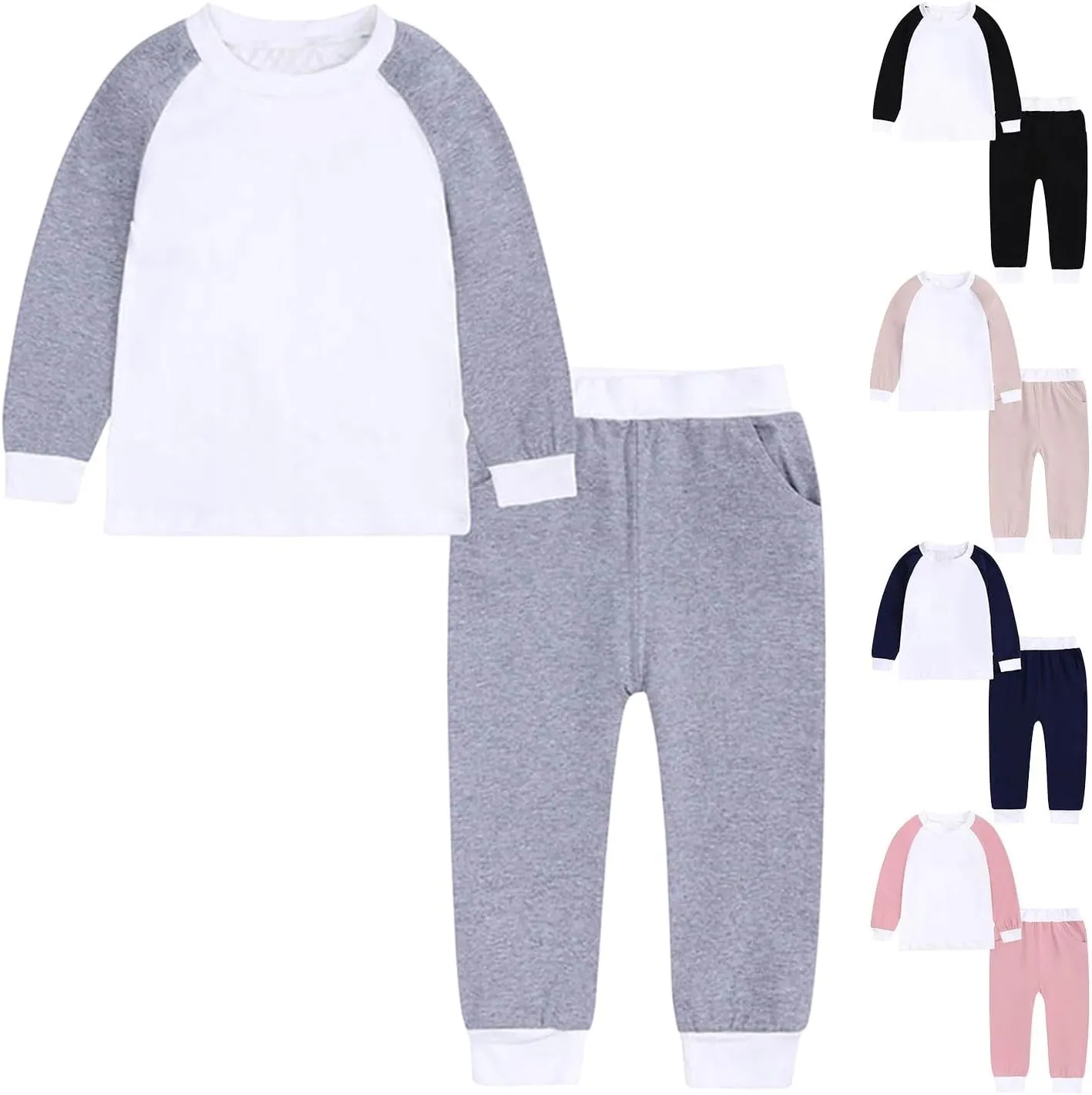 Kids 𝐏ajamas Boys Girls Long Sleeve Snu𝐠 Fit Cotton 𝐏a𝐣ama Sets Color Block Sl𝐞epwear 𝐏js Loung𝐞wear Tops Pants